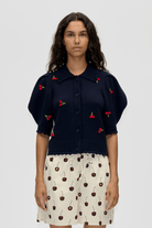 Sweater - Stine Goya - Bobble Knit Polo Cardigan - Cherries - Archery Close