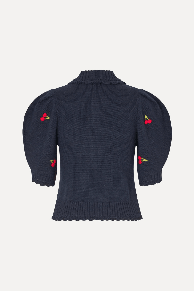 Sweater - Stine Goya - Bobble Knit Polo Cardigan - Cherries - Archery Close