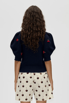 Sweater - Stine Goya - Bobble Knit Polo Cardigan - Cherries - Archery Close