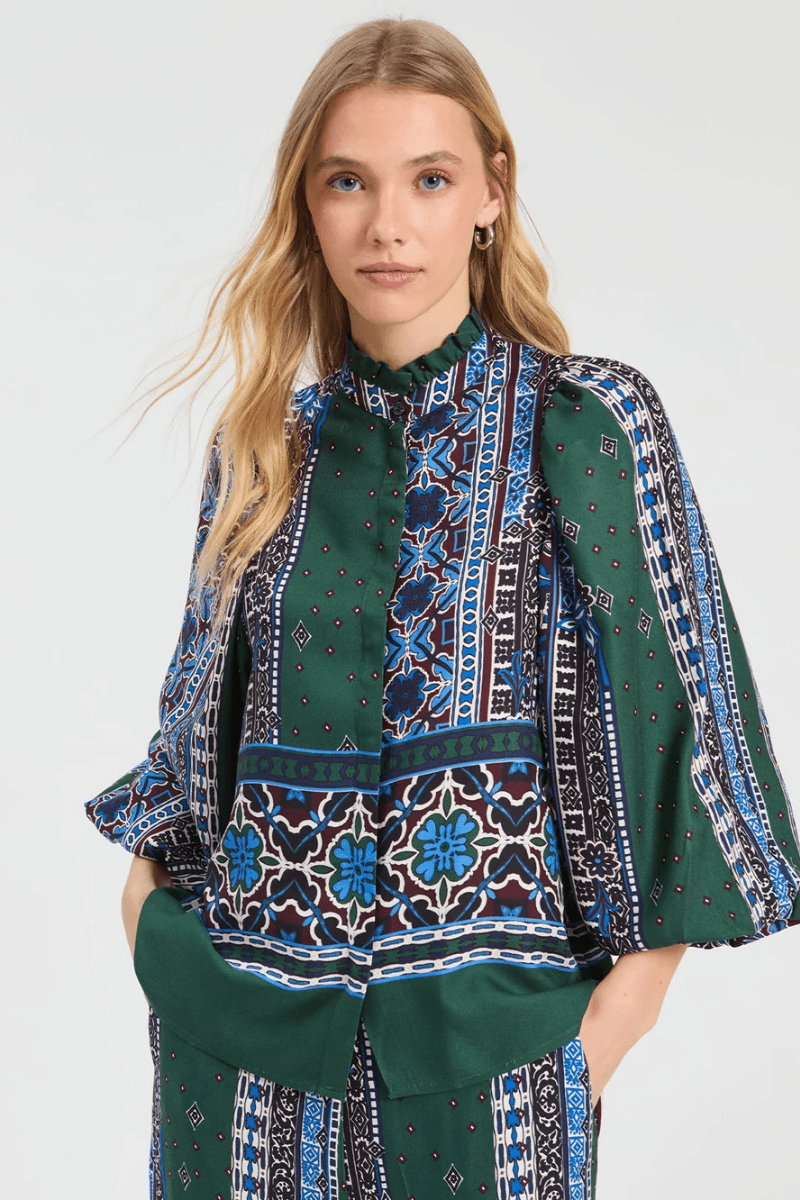 Shirts & Tops - Vilagallo - Border & Floral Shirt - Archery Close
