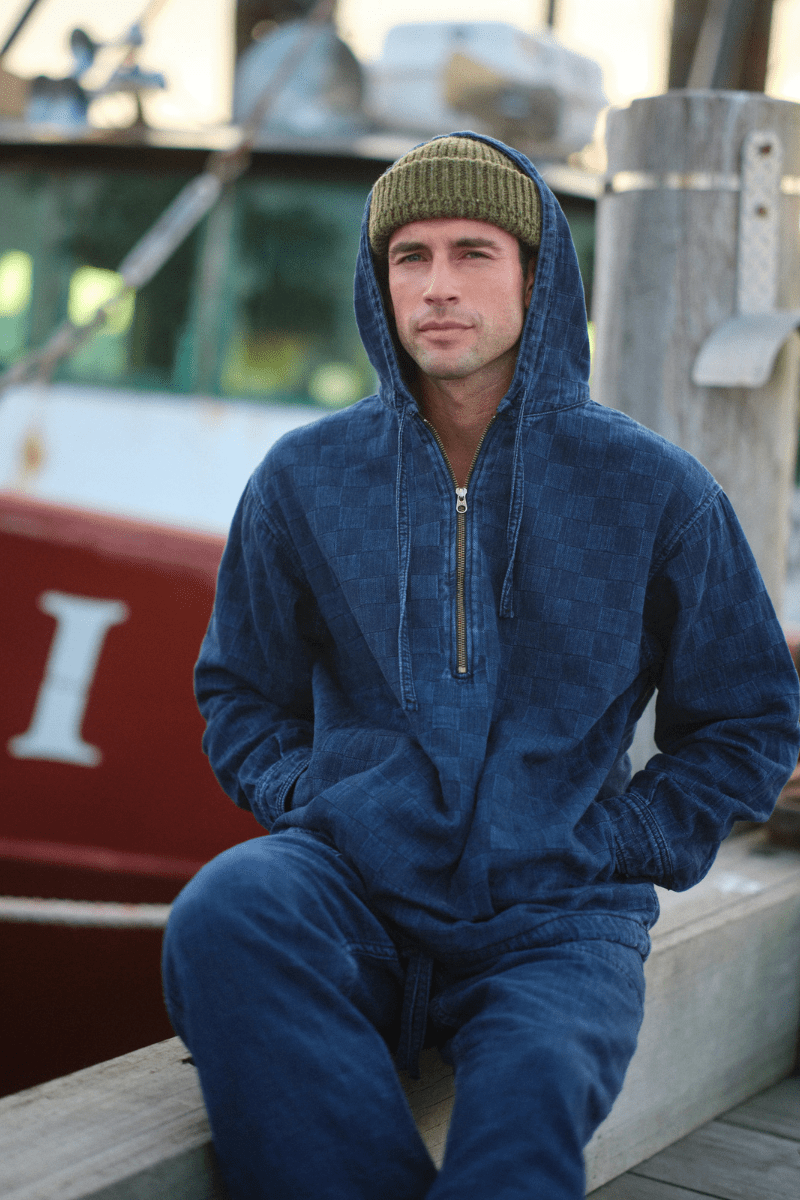 Sweatshirts - Road to Nowhere Clothing - Boro Hoodie in Indigo Patchwork - Archery Close