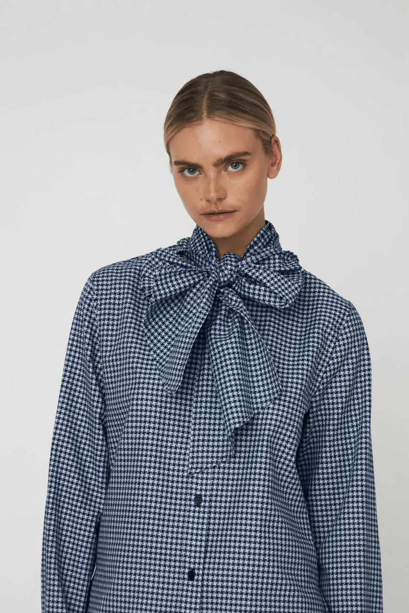 Shirts & Tops - Stella Nova - Bow Tie Shirt in Blue Checks - Archery Close