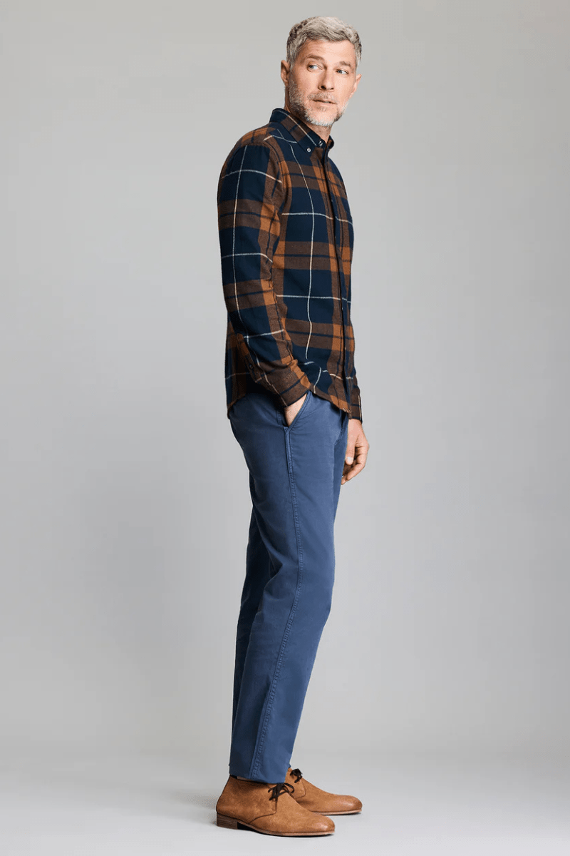 Shirts & Tops - Billy Reid - Brushed Bold Plaid Tuscumbia in Carbon Blue Multi - Archery Close