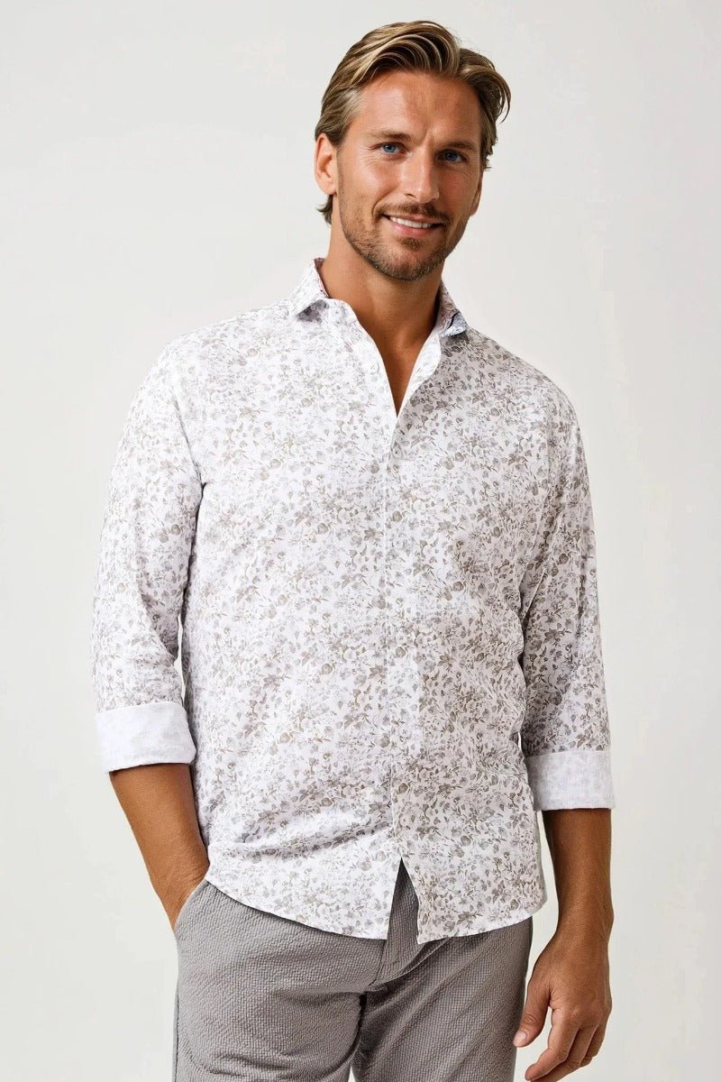 Stone Rose Buonasera - Beige Clubhouse Floral Linen Shirt