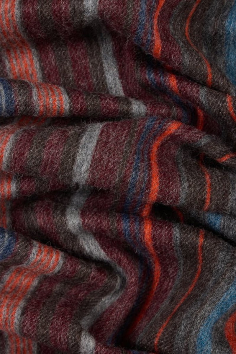 Scarf - Paul Smith - Burgundy Lambswool Stripe Scarf - Archery Close