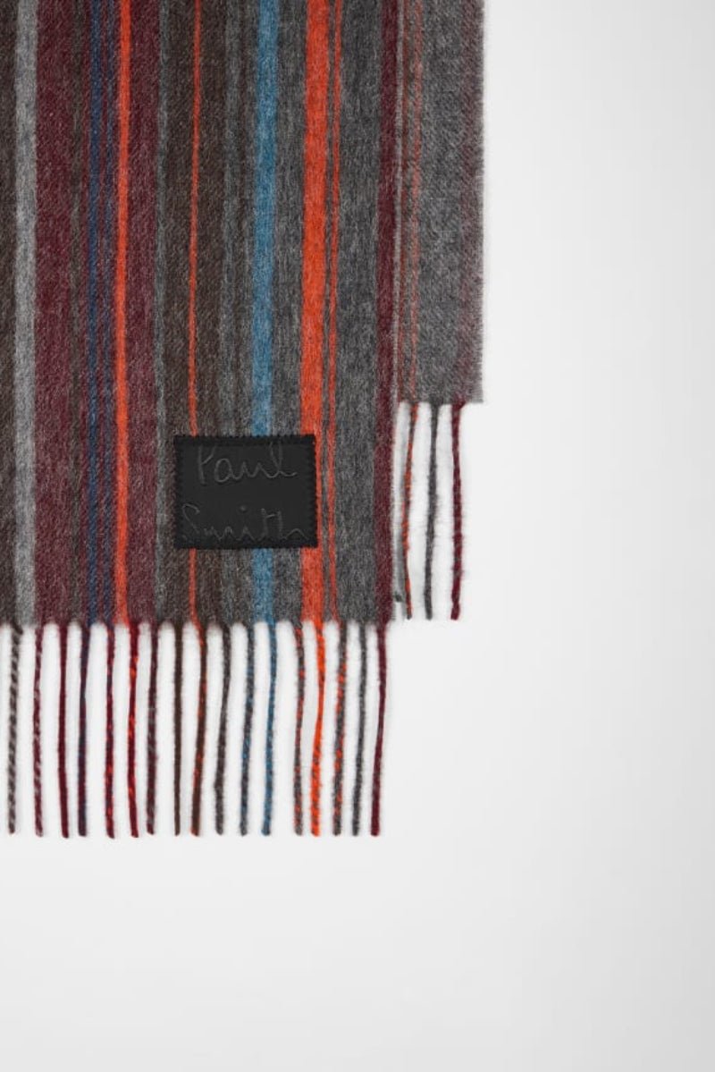 Scarf - Paul Smith - Burgundy Lambswool Stripe Scarf - Archery Close