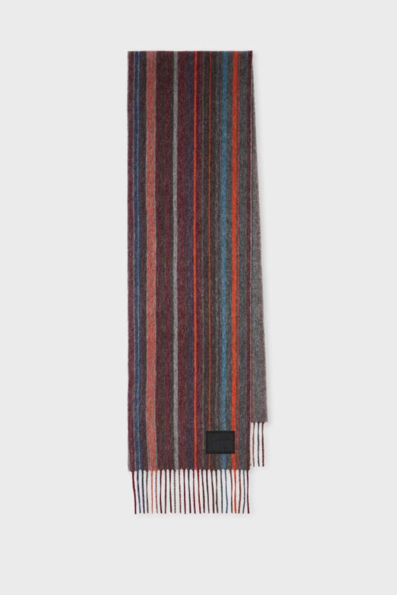 Scarf - Paul Smith - Burgundy Lambswool Stripe Scarf - Archery Close