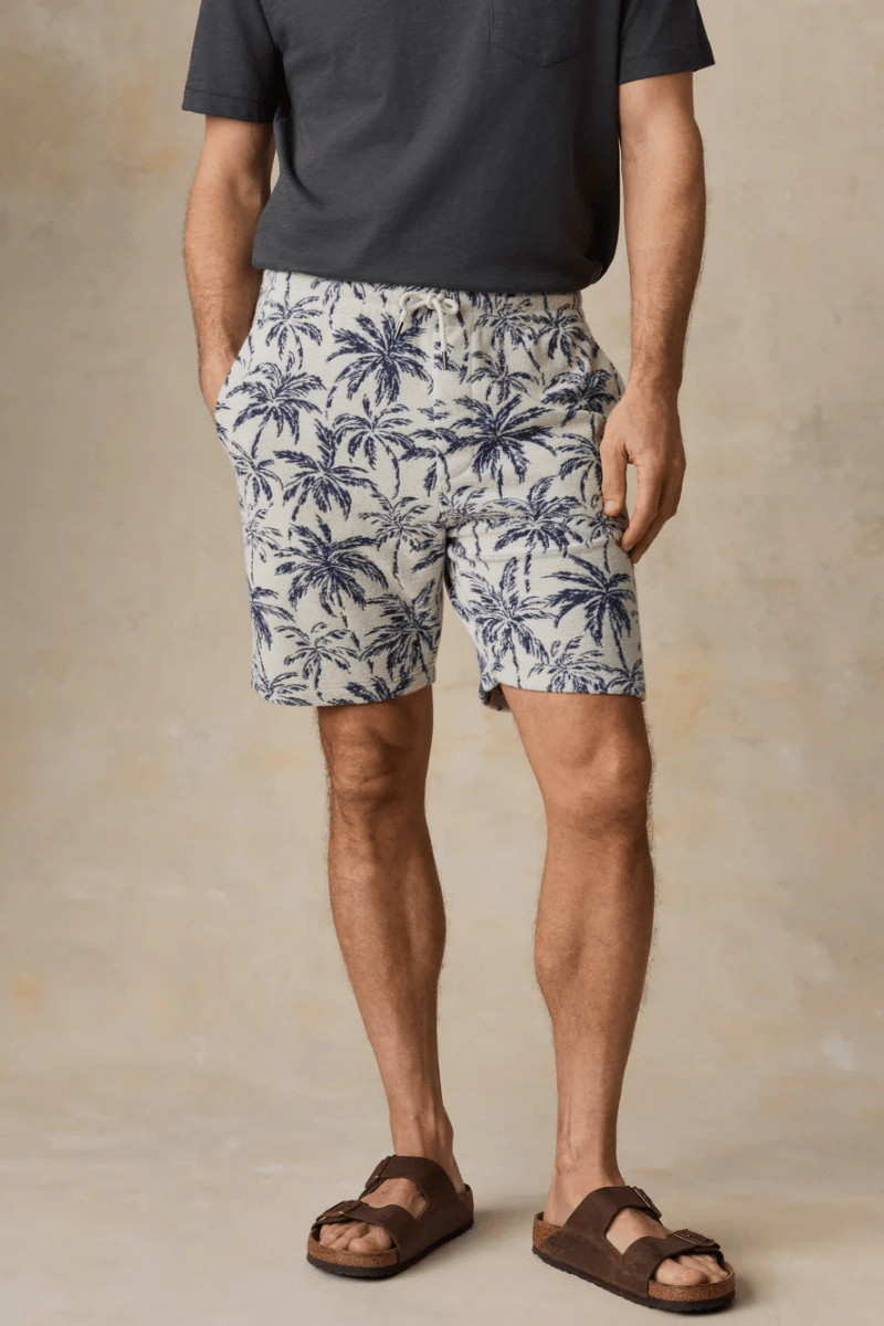 Shorts - Faherty Brand - Cabana Towel Terry Sweatshort - Ivory Tropic Trees - Archery Close