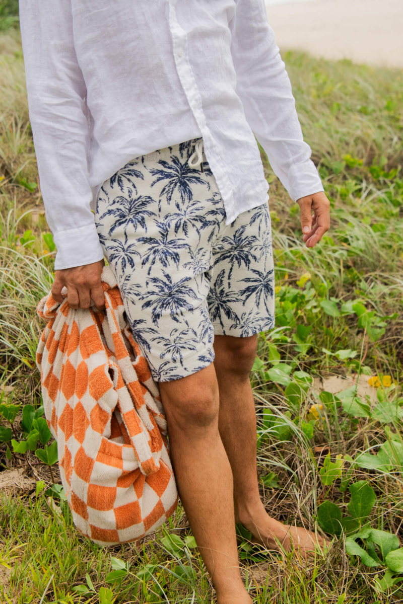 Shorts - Faherty Brand - Cabana Towel Terry Sweatshort - Ivory Tropic Trees - Archery Close