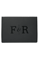 Black rectangular box with 'F&R' initials on a white background
