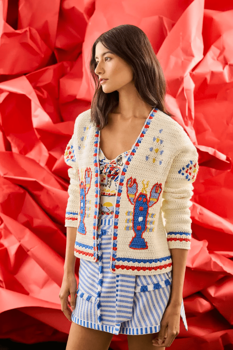 Sweater - Hunter Bell - Callen Cardigan in Lobster - Archery Close