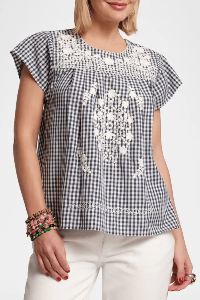 Shirts & Tops - Frances Valentine - Camila Top in Navy/Oyster - Archery Close