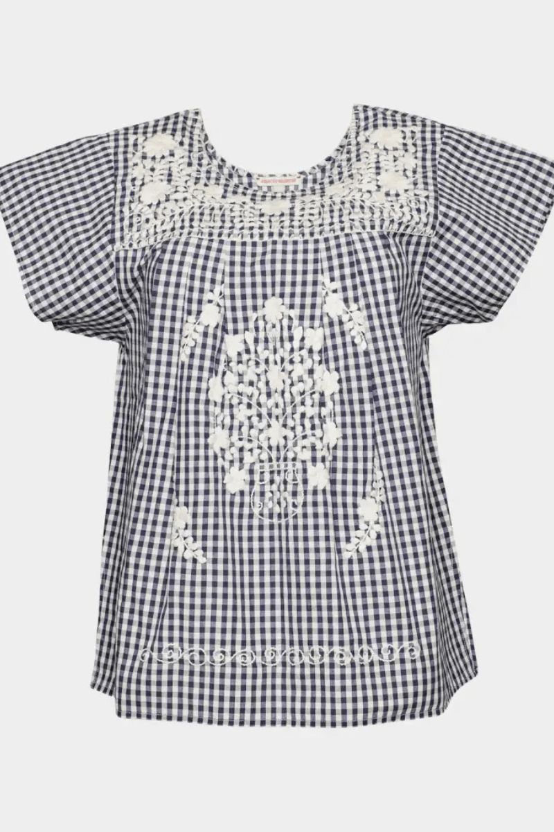 Shirts & Tops - Frances Valentine - Camila Top in Navy/Oyster - Archery Close