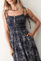 Dresses - Marine Layer - Carmen Smocked Dress in Flores Print - Archery Close