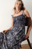 Dresses - Marine Layer - Carmen Smocked Dress in Flores Print - Archery Close