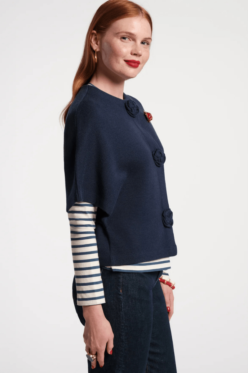 Sweater - Frances Valentine - Carnegie Wool Shrug in Navy - Archery Close