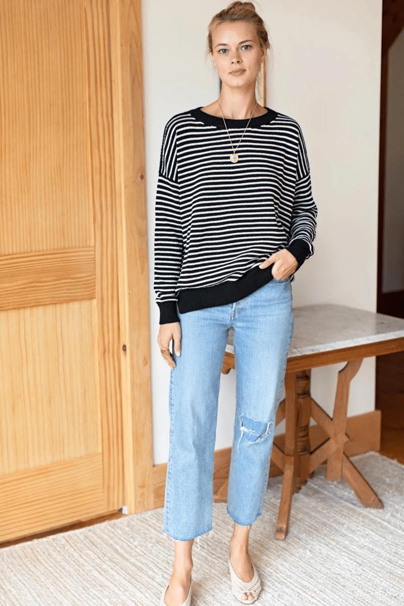 Sweater - Emerson Fry - Carolyn Sweater in Ivory Stripe Black - Archery Close