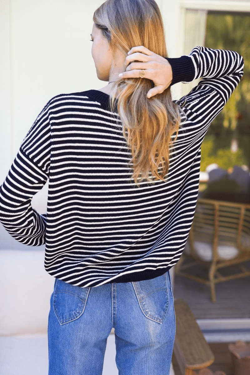Sweater - Emerson Fry - Carolyn Sweater in Ivory Stripe Black - Archery Close