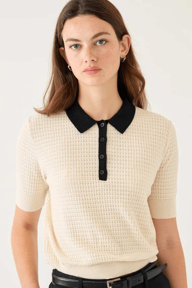 Sweater - demy - Celia Waffle Polo Top - Archery Close