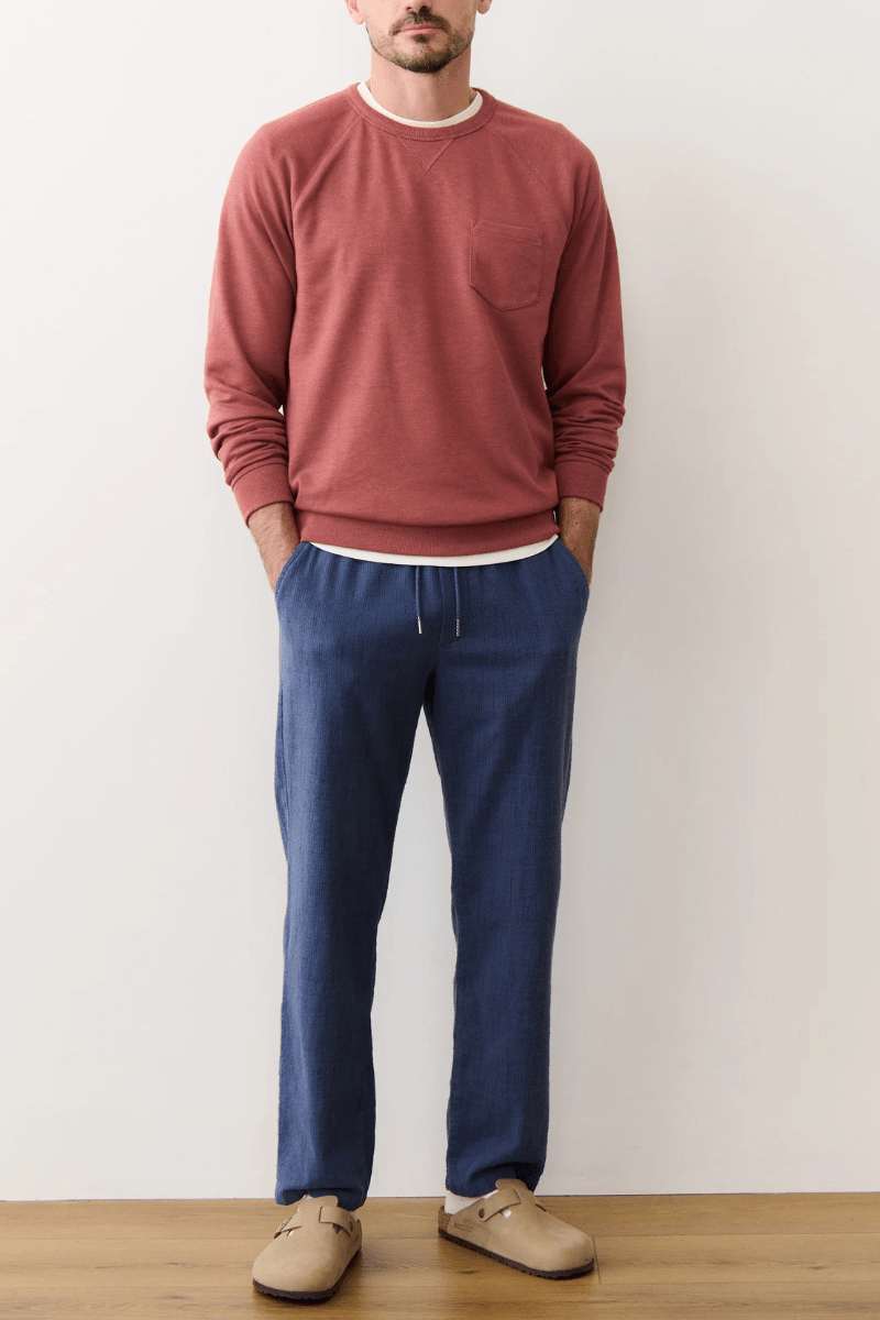 Sweatpants - Marine Layer - Chalet Lounge Pant in Navy Mini Stripe - Archery Close