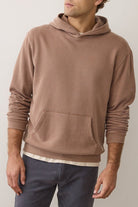 Man wearing a brown hoodie against a plain background