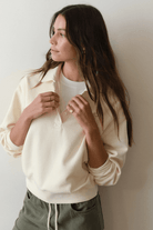 Sweatshirts - Marine Layer - Cloud 9 Fleece Polo in Antique White - Archery Close