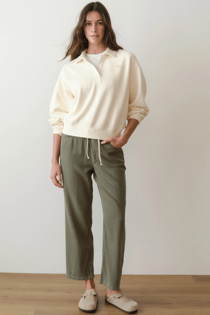 Sweatshirts - Marine Layer - Cloud 9 Fleece Polo in Antique White - Archery Close