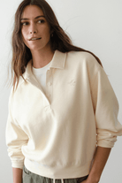 Sweatshirts - Marine Layer - Cloud 9 Fleece Polo in Antique White - Archery Close