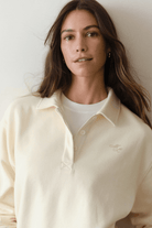 Sweatshirts - Marine Layer - Cloud 9 Fleece Polo in Antique White - Archery Close