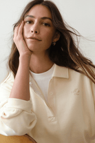 Sweatshirts - Marine Layer - Cloud 9 Fleece Polo in Antique White - Archery Close