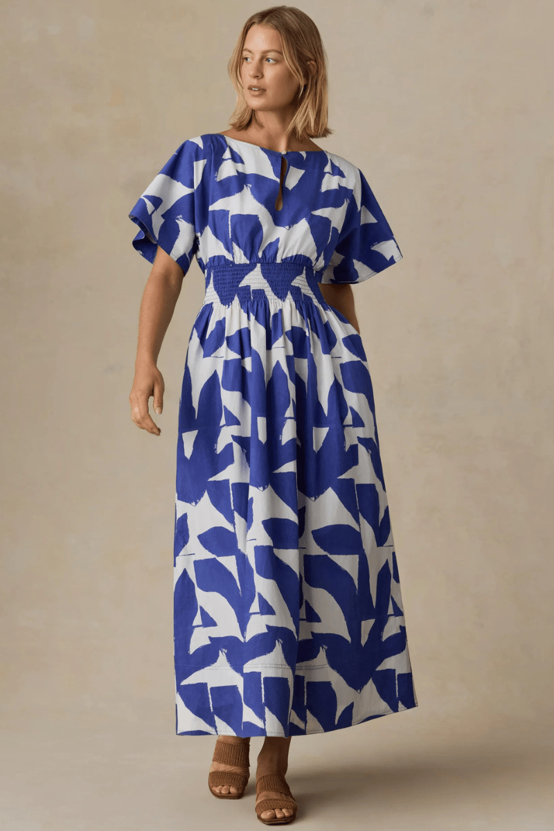 Dresses - Faherty Brand - Coastal Poplin Elia Smocked Dress - Archery Close