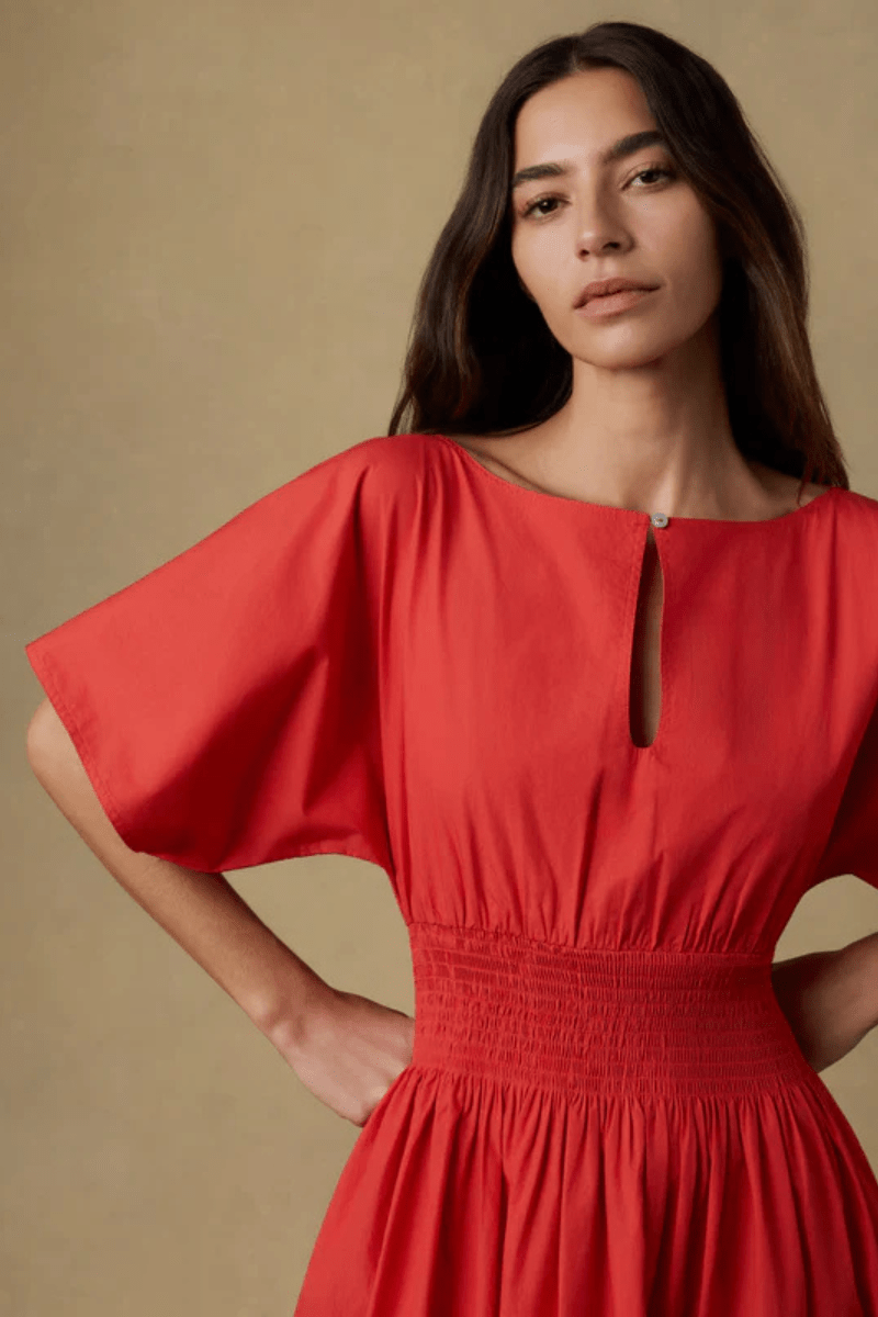 Dresses - Faherty Brand - Coastal Poplin Elia Smocked Dress - Archery Close