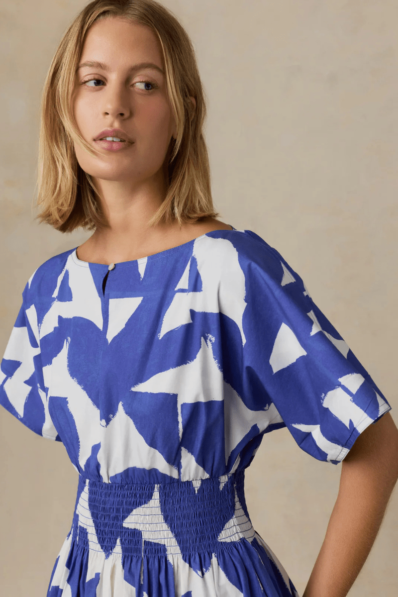 Dresses - Faherty Brand - Coastal Poplin Elia Smocked Dress - Archery Close