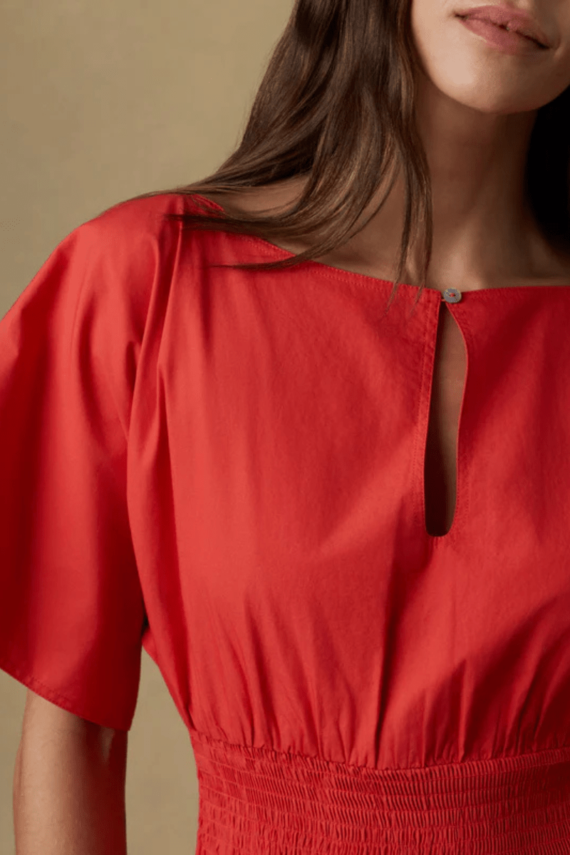 Dresses - Faherty Brand - Coastal Poplin Elia Smocked Dress - Archery Close