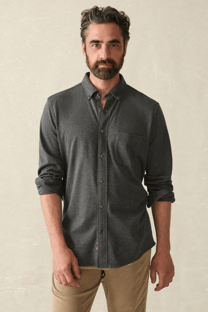 Shirts & Tops - Faherty Brand - Coastline Knit Shirt in Charcoal Heather Twill - Archery Close