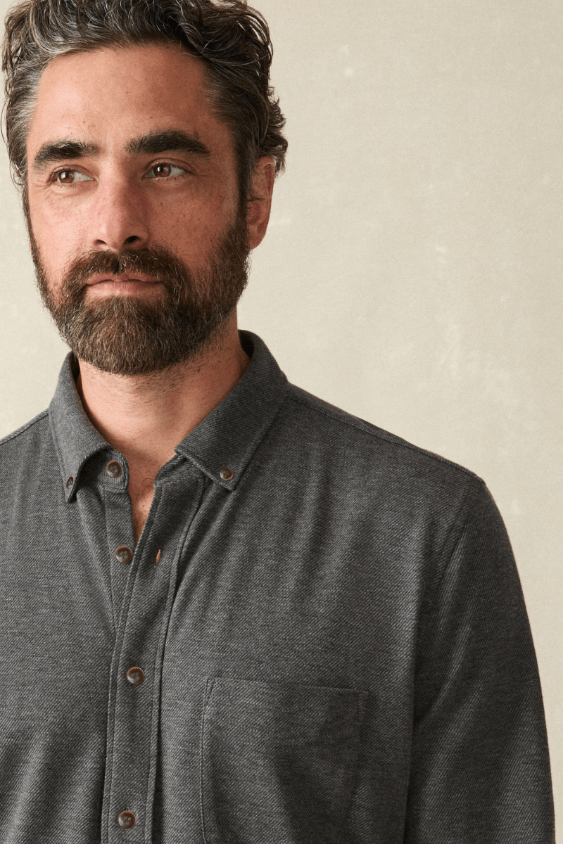 Shirts & Tops - Faherty Brand - Coastline Knit Shirt in Charcoal Heather Twill - Archery Close