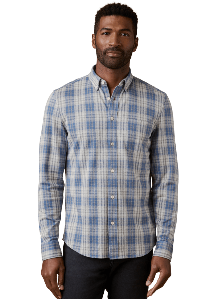 Shirts & Tops - Faherty Brand - Coastline Knit Shirt in Horizon Blue Plaid - Archery Close