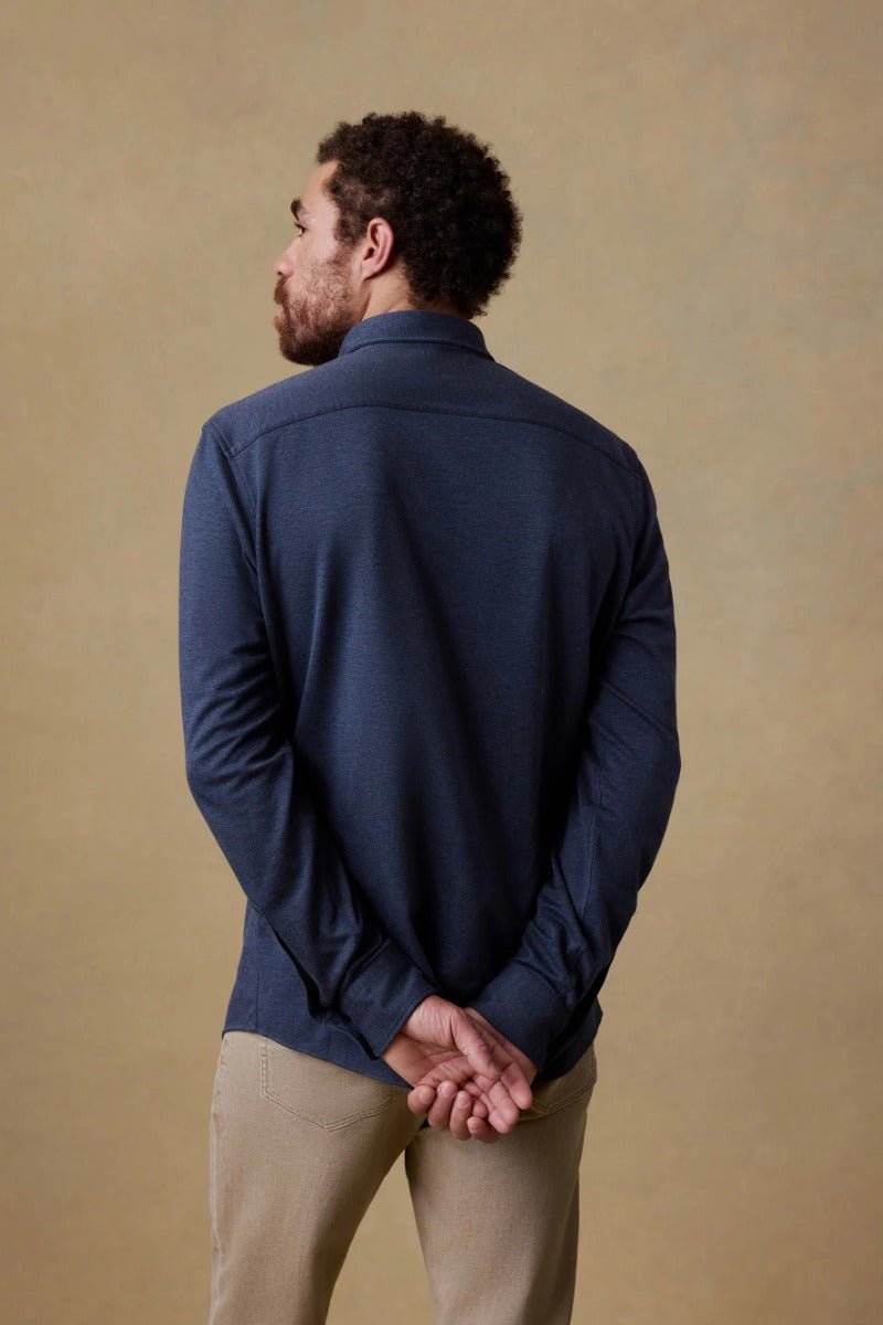 Faherty Brand Coastline Knit Shirt in Ocean Heather Twill