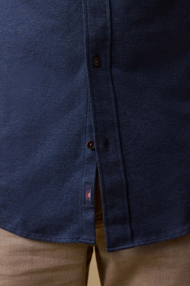 Faherty Brand Coastline Knit Shirt in Ocean Heather Twill