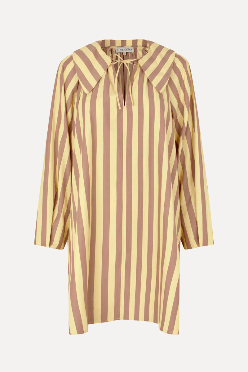 Dresses - Stine Goya - Collared Voluminous Dress - Equestrian Sun - Archery Close