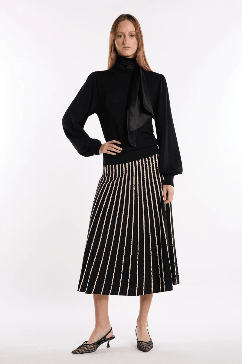 Skirts - Christy Lynn - Colton Skirt in Pinstripe Black - Archery Close