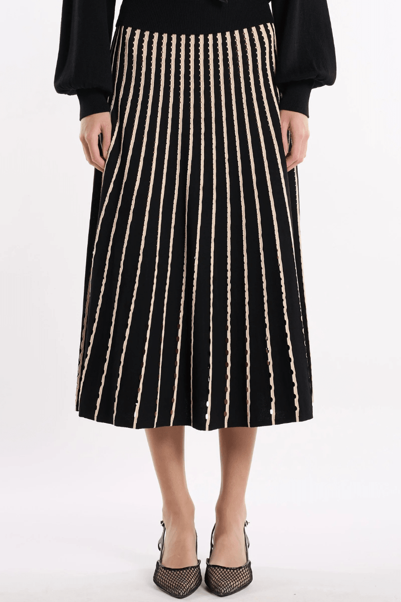 Skirts - Christy Lynn - Colton Skirt in Pinstripe Black - Archery Close