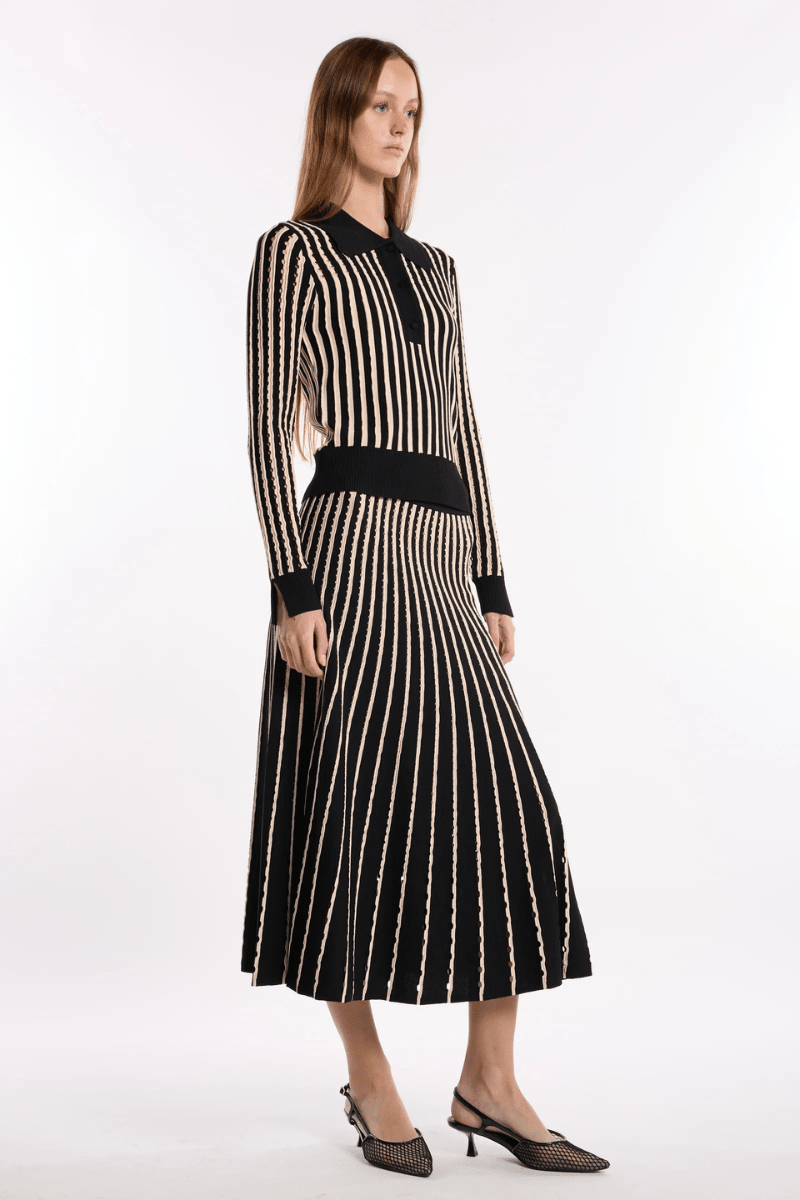 Skirts - Christy Lynn - Colton Skirt in Pinstripe Black - Archery Close
