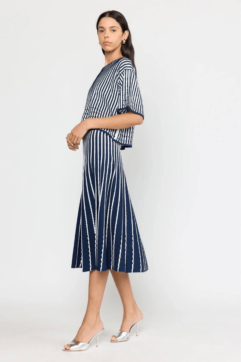 Skirts - Christy Lynn - Colton Skirt in Pinstripe Navy - Archery Close