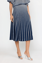 Skirts - Christy Lynn - Colton Skirt in Pinstripe Navy - Archery Close