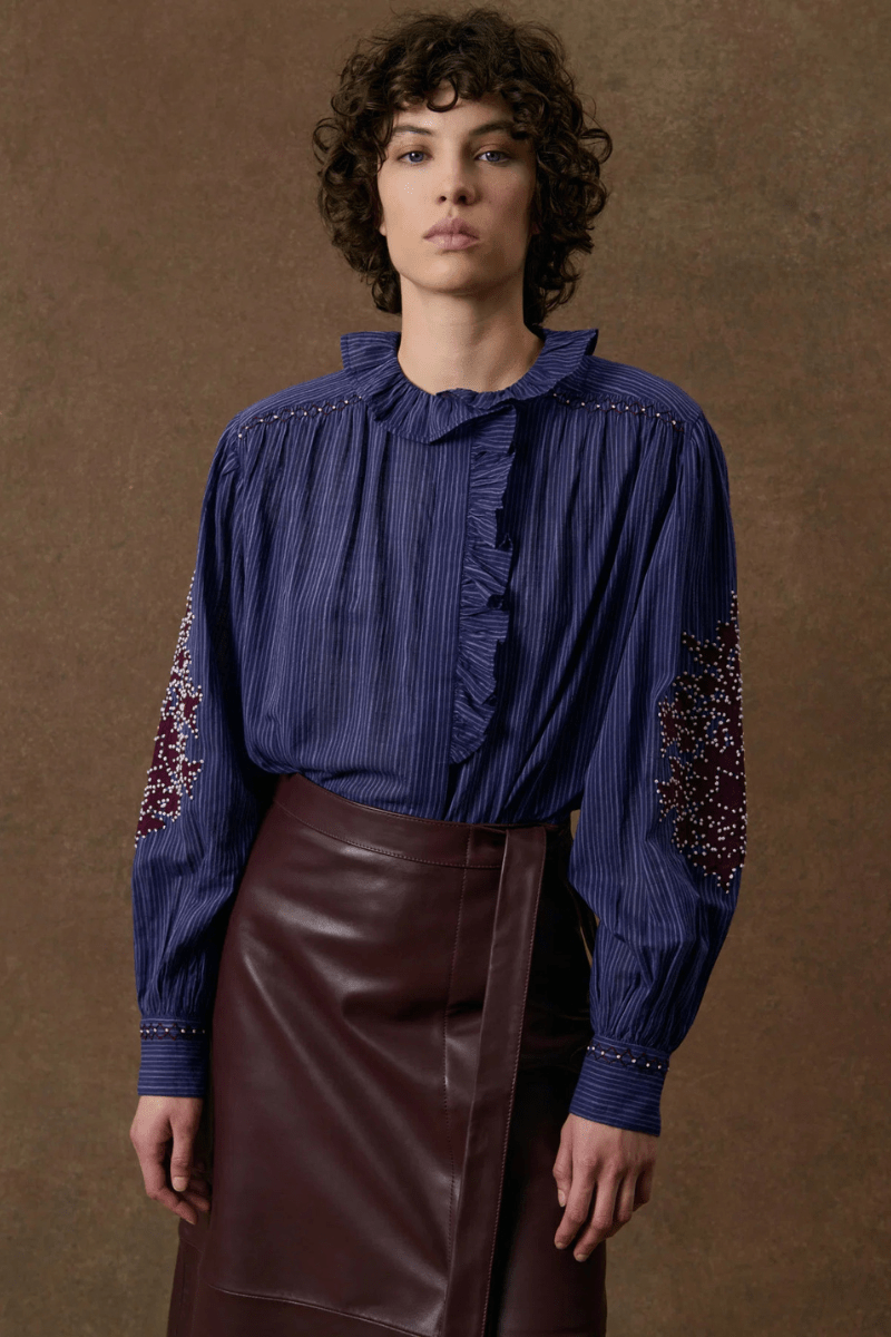Shirts & Tops - Louise Misha - Cora Shirt in Winter Stripes - Archery Close