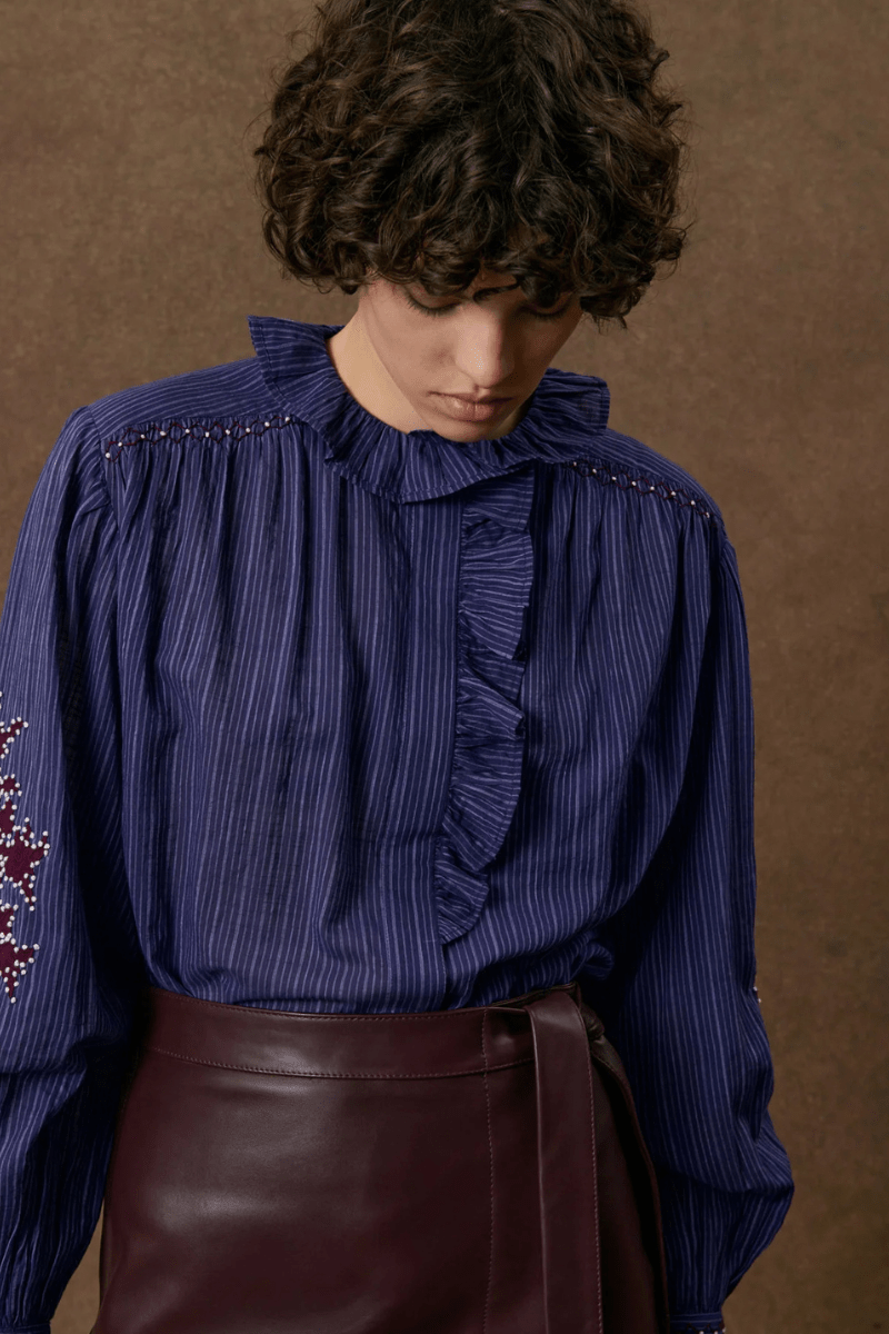Shirts & Tops - Louise Misha - Cora Shirt in Winter Stripes - Archery Close