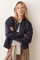 Outerwear - Marine Layer - Corbet Quilted Bomber in Navy Heather - Archery Close