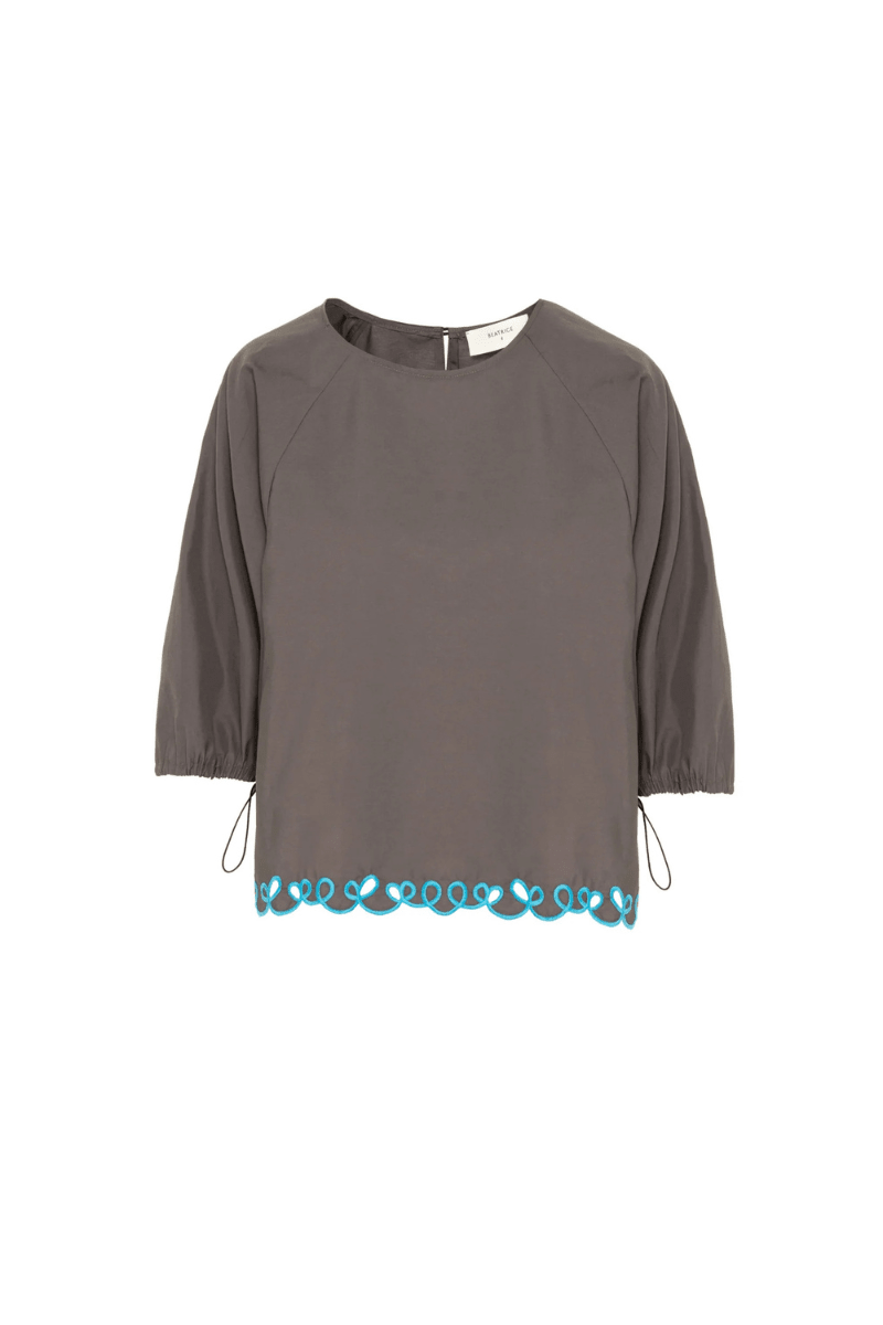 Shirts & Tops - Beatrice B - Cotton Poplin Top with Embroidered Hem - Archery Close