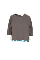 Shirts & Tops - Beatrice B - Cotton Poplin Top with Embroidered Hem - Archery Close